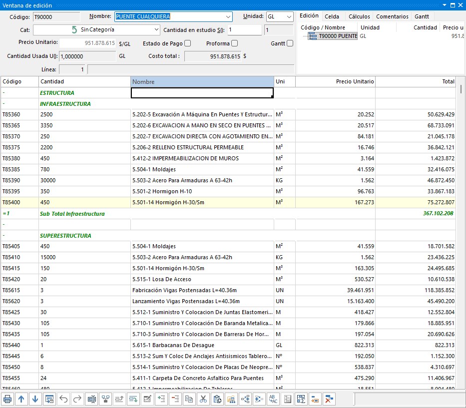 Análisis de precio unitario con subtotales